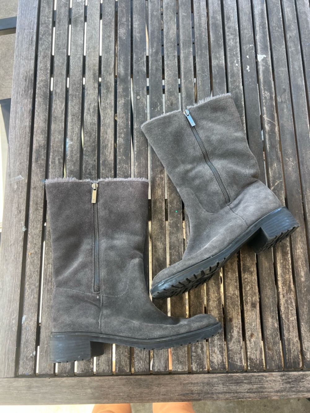 Bandolino Gray Suede Mid-Calf Zip Heeled Boots